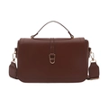 Minimalist dark brown PU leather crossbody bag with top handle and gold D-ring buckle - Brown
