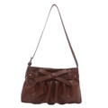 Brown vintage bow shoulder bag with pleated base and star studs for women - Brown