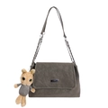 Grand sac cabas gris foncé en similicuir avec chaîne et pendentif ours pour l'été - Avec Ornement / Vert