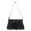 Chic black pleated shoulder bag with bow detail and silver star accents for women - Black