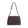 Borsa tote in ecopelle marrone scuro opaco con catena d'argento e piastra logo - Marrone