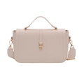 Cream white structured crossbody bag with gold shield lock and wide shoulder strap - White