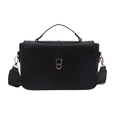 Minimalist black PU crossbody bag with gold D-ring buckle and wide shoulder strap - Black