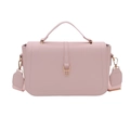 Pink crossbody square bag with gold horseshoe buckle and wide shoulder strap - Pink