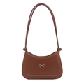 Caramel crescent shoulder bag with metallic bow detail and decorative knots on strap - Brown