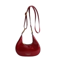Red patent leather crescent underarm bag with high-gloss finish and adjustable strap - Red