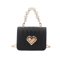 Minimalist black woven crossbody bag with gold heart clasp and pearl handle - Black