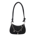 Black crescent underarm bag with silver heart charms and LOVE pattern texture - Black