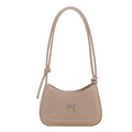 Minimalist light brown crescent hobo bag with silver metal bow and knotted shoulder strap - Khaki