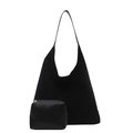 Minimalist black oversized tote bag set with matching pouch in high-texture matte finish - 2-in-1 Set (With Inner Pouch) / Black