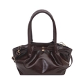 Borsa tote retrò marrone scuro stropicciata con finitura in pelle lucida e fibbia - Marrone