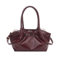Borsa a secchiello in pelle lucida bordeaux con manico superiore e tracolla regolabile - Rosso