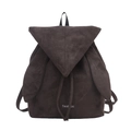 Mochila de gamuza sintética marrón oscuro con orejas de conejo y cierre de cordón - Gris