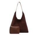 Large dark brown vintage tote bag with matching small zippered pouch and long shoulder strap - 2-in-1 Set (With Inner Pouch) / Brown