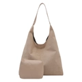 Retro beige suede tote bag and matching zipper pouch set for women in casual style - 2-in-1 Set (With Inner Pouch) / Khaki