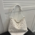 Sac fourre-tout rétro en velours côtelé avec nœuds marrons et bandoulière en corde - Blanc