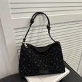 Sac fourre-tout rétro en velours côtelé noir avec motifs papillons cœurs et détails dorés - Noir