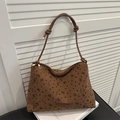 Sac cabas en velours côtelé marron à motifs nœuds noirs avec bandoulière à nœuds - Marron