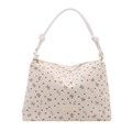 Borsa tote in velluto a coste color panna con motivi a cuore e fiocco e manici annodati - Bianco