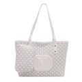 Borsa tote bianca con stampa monogramma lettera M e pochette piccola coordinata - Bianco
