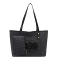 Set borsa tote nera con stampa di lettere M, borsa a tracolla grande e pochette piccola - Nero