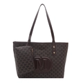 Borsa tote vintage marrone con monogramma e pochette coordinata in pelle sintetica - Marrone