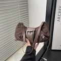 Vintage brown suede bucket bag with large silver metal buckle and adjustable leather strap - Brown