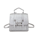 Silver-grey square tote bag with metallic bow detail and adjustable straps on white background - Silver