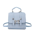 Light blue mini PU leather backpack with silver bow hardware and top handle for women - Blue