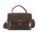 Borsa a mano vintage marrone in ecopelle e tela con chiusura e tracolla larga - Marrone