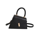 Minimalist black PU leather handbag with asymmetric trapezoid shape and gold metal lock - Black