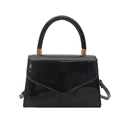 Borsa a mano classica in pelle verniciata nera da donna con manico e dettagli in oro - Nero