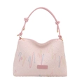 Rosafarbene Canvas-Schultertasche mit Rautenmuster, Stickerei und Knotengriff - Rosa