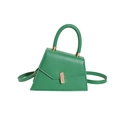 Minimalist bright green PU leather geometric handbag with gold clasp and top handle - Green
