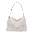 Weiße Shopper-Tasche mit bunten Stickereien und geknotetem Schultergurt für den Alltag - Weiß