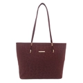 Large burgundy leopard print tote bag with gold metal trim and long shoulder straps - Red