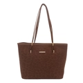 Retro leopard print tote bag in dark brown with gold metal accents and large capacity - Brown