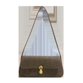 Vintage leopard texture underarm bag in taupe with gold twist lock and leather strap - Khaki