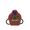 Creative cupcake coin purse in brown and red PU leather with an elastic strap - Red