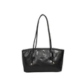 Classic black faux leather tote bag with gold accents and long shoulder straps - Black