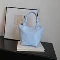 Sac fourre-tout bleu clair avec étoiles argentées sur livres blancs, sac chic à main - Sans Nœud / Bleu