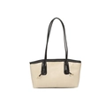 Minimalist cream and black contrast tote bag with long shoulder straps and gold details - Off White