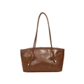 Minimalist brown vintage tote bag in textured PU leather with knotted strap detail - Yellow Brown