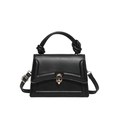 Elegante borsa a mano nera minimalista in pelle con chiusura dorata e nodo - Nero