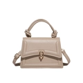 Beige structured crossbody bag with gold twist lock and elegant knotted top handle - Khaki