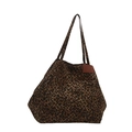 Stylische große Canvas-Einkaufstasche mit Leopardenmuster und Lederetikett für Damen - Braun