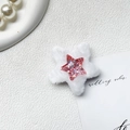 Detail eines Plüsch-Stern-Handyhalters mit rosa Pailletten und weißem Fell-Hintergrund - Pailletten Rosa Stern (700514) / Rosa