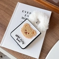 Detail of plush bear embroidery and soft white faux fur ring on the Samsung Z Flip case - Cross Grain White (With Plush Bear & Hand Ring) / Samsung ZFlip3