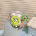 Funda transparente para AirPods de conejo repollo 3D con mosquetón verde moderno - Conejo de Col Transparente (Con Anillo Verde) / AirPods 1/2