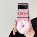 Pink Samsung Galaxy Z Flip case with plush wrist strap and floral bunny charms - Cross-grain Pink Plush Ring / ZFlip3